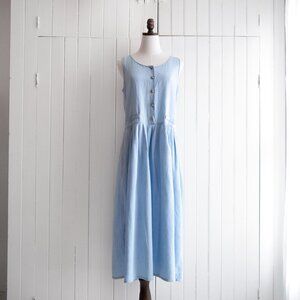 vtg light wash denim midi dress | m